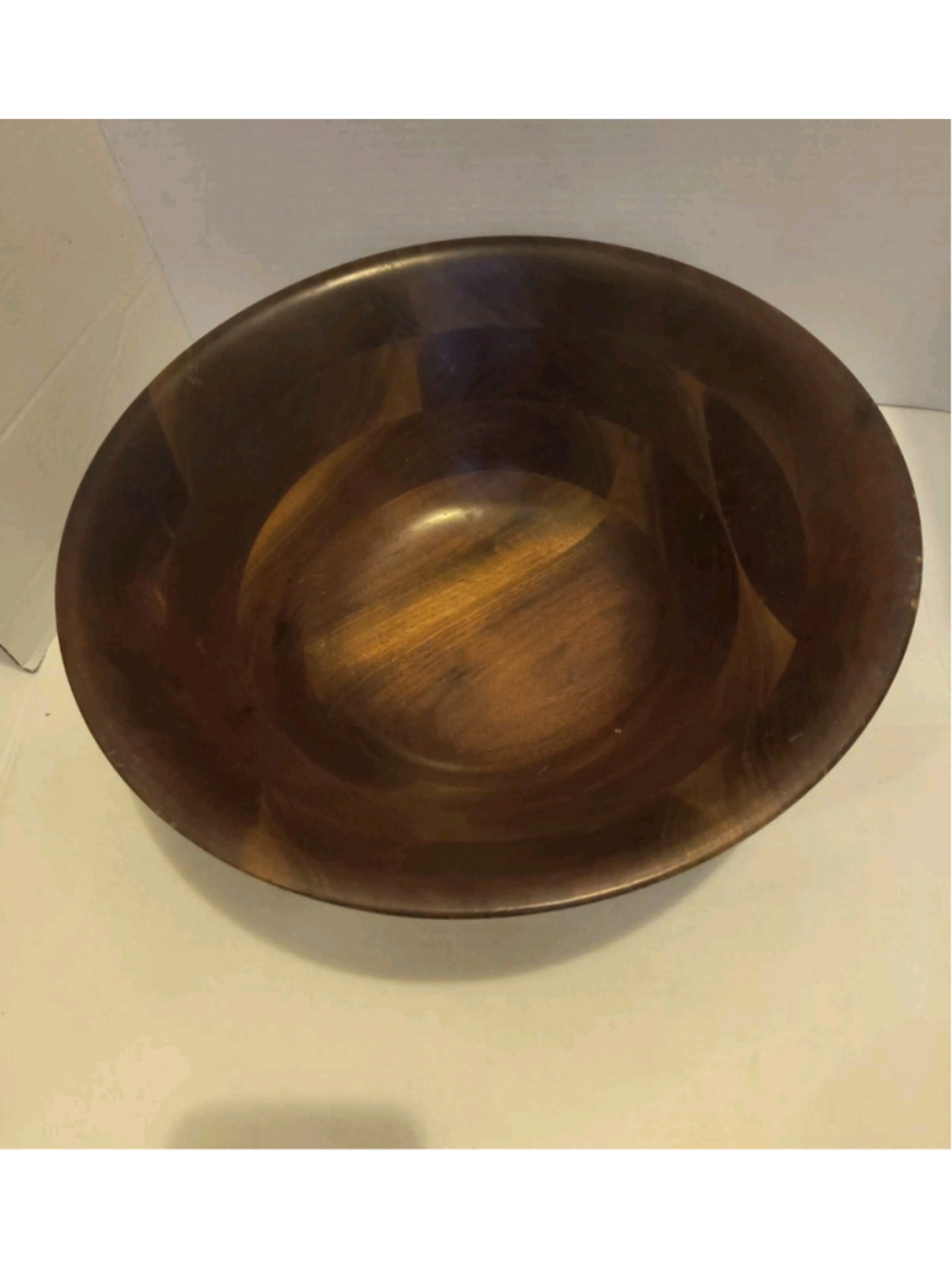 Vintage Dark Wood Large Salad Serving Bowl Mid Century Modern Stave Centerpiece